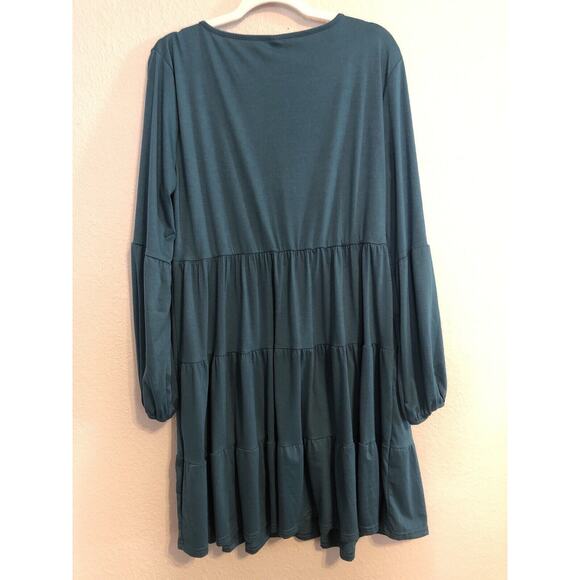 Halife Womens Dress XL Dark Teal Tiered Faux Button Long Sleeve Lightweight Flaw - Picture 9 of 9